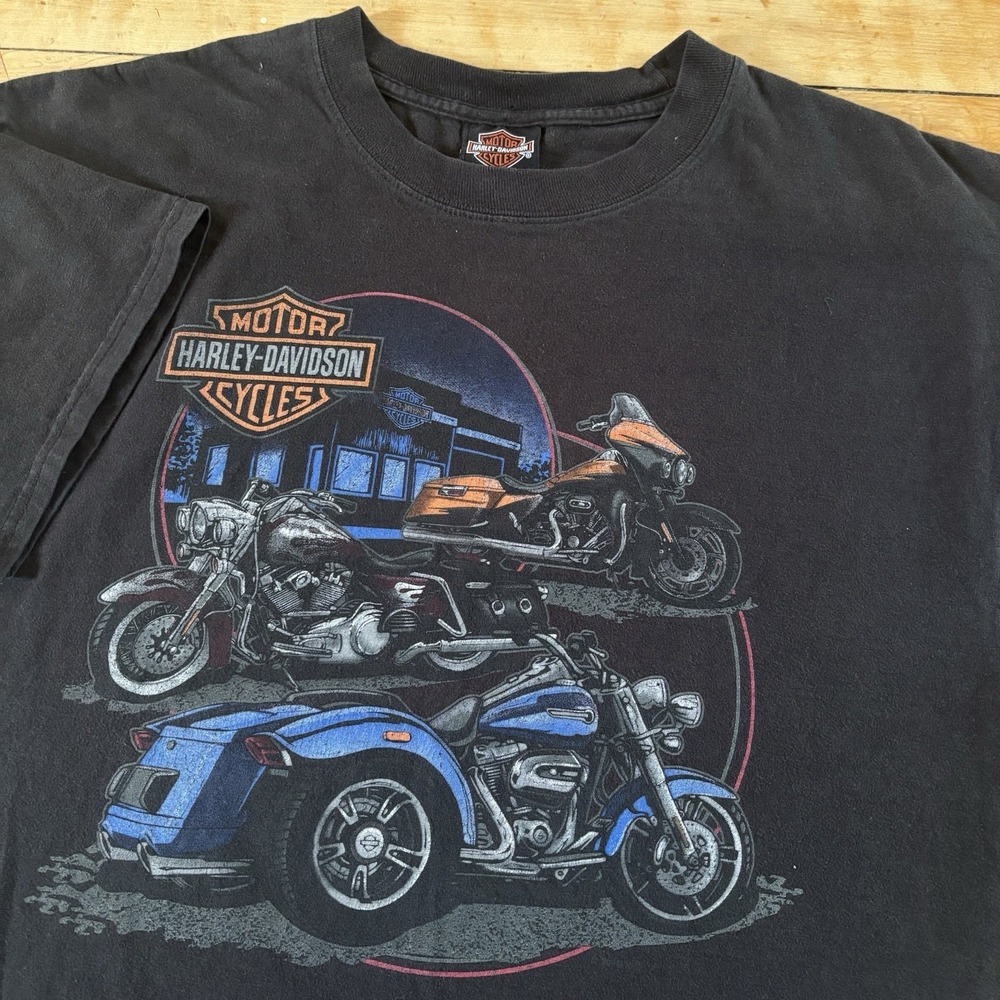 VTG Harley Davidson T-Shirt Chopper Biker Mens L Faded Black Two Sided y2k